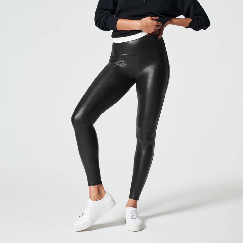 Spanx NWOT Faux Leather Leggings Black High Rise Pull On Size Large